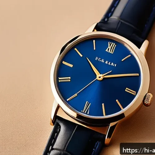 Home 33 아날로그 시계 디자인 - A classic 1950s-inspired analog wristwatch featuring a round metallic blue dial with subtle texture ...