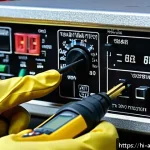 Home 20 아날로그 기기 수리 - A detailed close-up of a technician’s hands using a digital multimeter and a precision screwdriver t...
