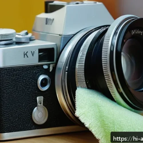 Home 30 아날로그 카메라 복원 - A close-up image of an old analog camera being carefully cleaned: a soft brush gently dusting the ca...